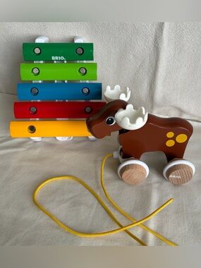 Brio Wooden Toy Bundle, Pull Along Moose and Xylophone